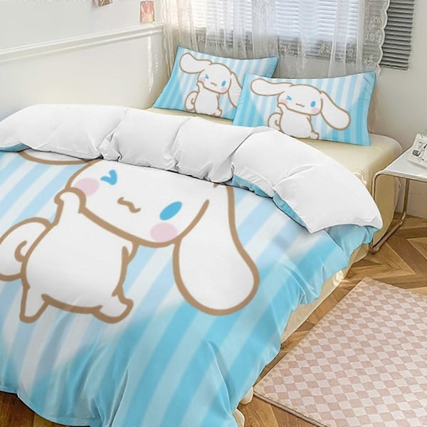 v1429 Cinnamoroll Täcke Set Tjockt Mjukt 3 Delars Sängklädesset Året Runt Täcke med 2 Örngott för Vuxna Kvinnor Flickor Tonåringar Hem Rum Inredning io 135x200cm 53x78in