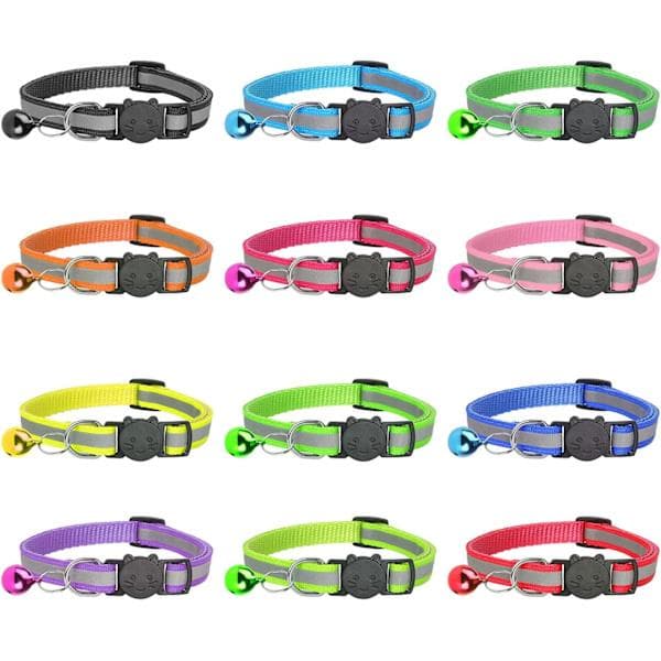 Reflective Cat Collar with Bell, 12-Pack, Breakaway Cat Co