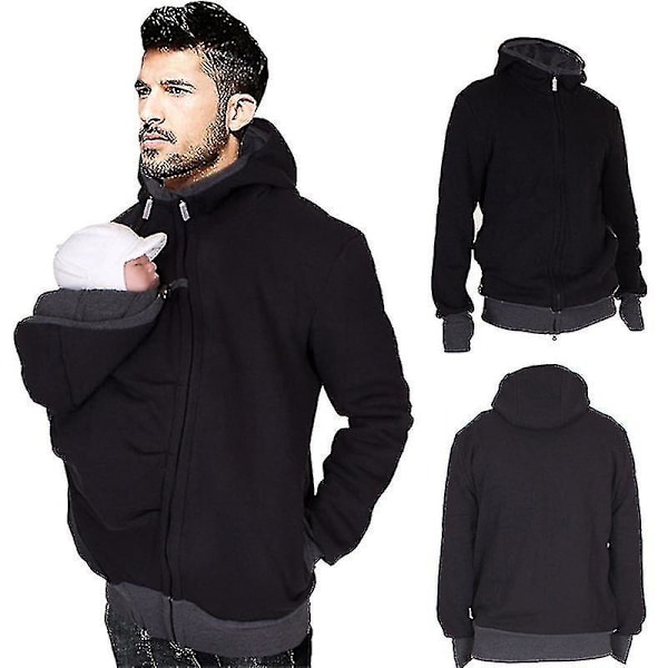 Motebevisst multifunksjonell 3 i 1 pappa kenguru jakke genser mamma menn jakke black L