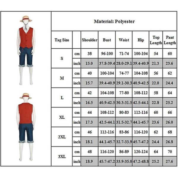 Halloween Monkey D Luffy Kostume Anime One Piece Luffy Cosplay Vest Top Bukser Hat Reb Outfits Til Fans S