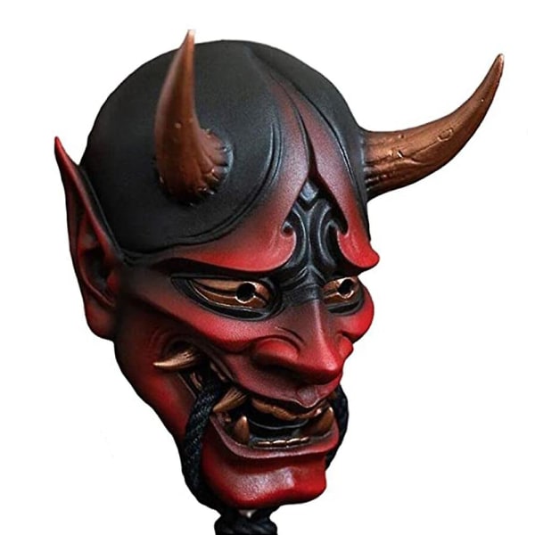 Japanese Samurai Oni Scary Latex Mask Halloween Party Horror Evil Demon Monster Bite Rope Full Face Cover Stage Performance Props