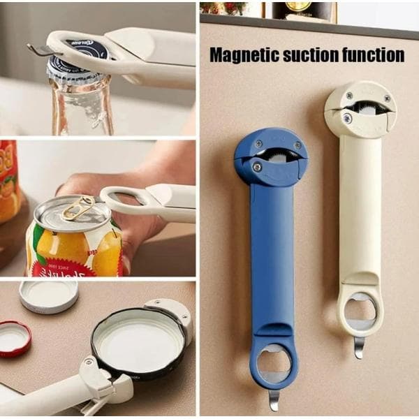 Multifunktionell infällbar magnetisk burköppnare, flasköppnare och burkklämma (benvit)