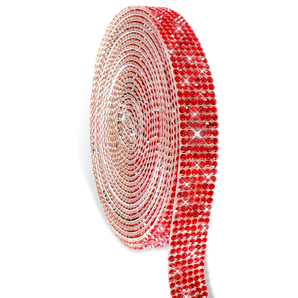 Itsekiinnittyvä strassi nauha strassi nauha timantti nauha kiiltävä jalokivi tarra rulla DIY taiteeseen ja käsitöihin (punainen)
