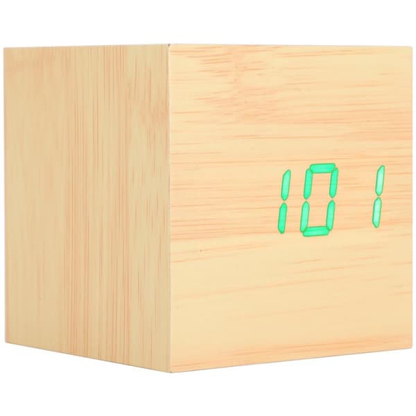 Wooden LED Clock Digital Voice Control Desk Rectangular Ornaments Wood Green Light