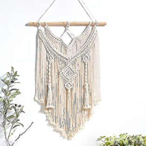 Macrame-seinävaate, tyylikäs puinen seinävaate, kudottu seinäkoriste, indie-tyyli