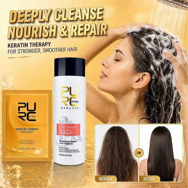 PURC 100ml Rensende Shampoo / 10ml Keratin Hårmaske Pose 10ml hair mask