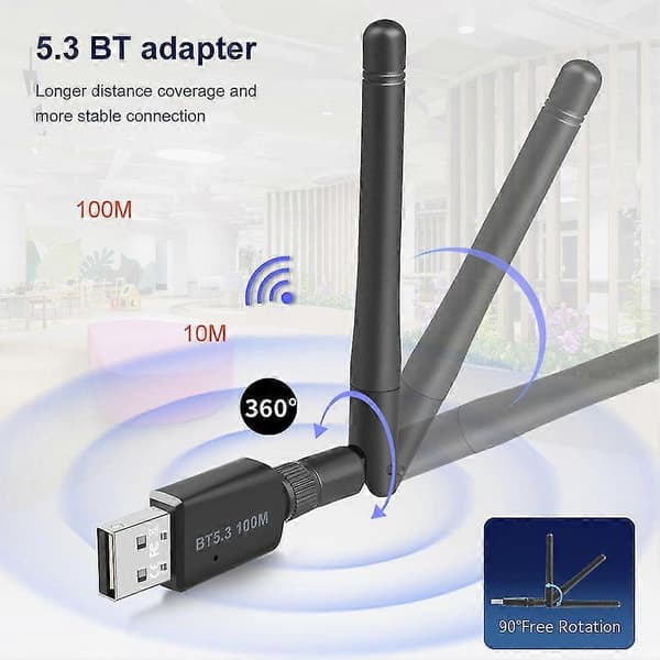 Trådløs adapter 100M lang rekkevidde lyd USB-mottaker sender 3Mbps Bluetooth-kompatibel 5.3 Støtte Windows 7/win8.1/win10/11