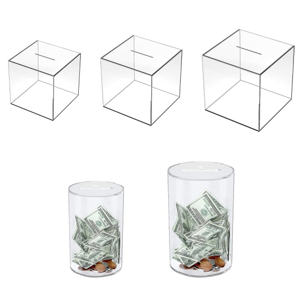 1 stk. gennemsigtig sparegris til voksne, gennemsigtig akryl sparegris, pengetip-skiftkasse til at hjælpe med budget og spare, uåbnelig sparegris-møntspareglas Cube M