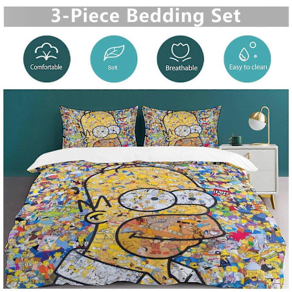 x387 The Simpsons 3-delat Sängklädesset Varmt Och Bekvämt Mjukt Påslakan Sängset med 1 Påslakan Och 2 Örngott för Sovrum b387 240x260cm 94x102in