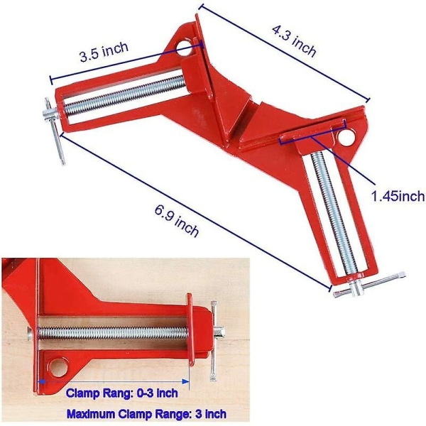 90 graders vinkelklemme for trebearbeiding, 4 stk vinkelklemmer kjevesett justerbar trebearbeiding vise, vinkelklemme for bilderamme kile snekring sveising