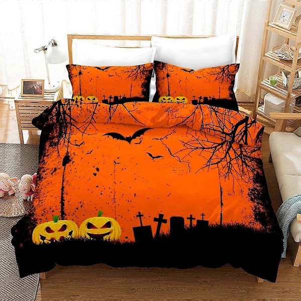v4637 Sengetøy Halloween Flaggermus Gresskar Katt Dynetrekk Sett Barnesengetøy Sengeteppe Sengetøy IU4637 200x200cm 78x78in
