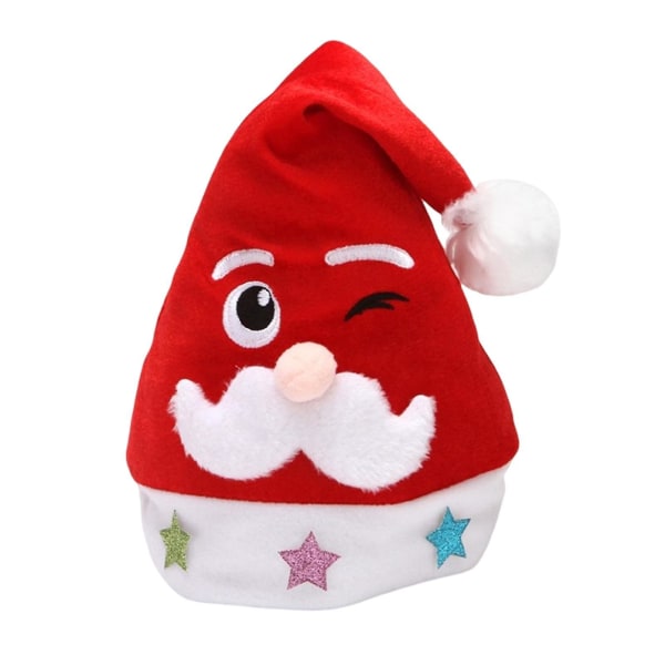 Christmas Hat Beard Glasses Embroidery Skin-touch Plush Ball Children Adult Xmas Hat For Party Kid A