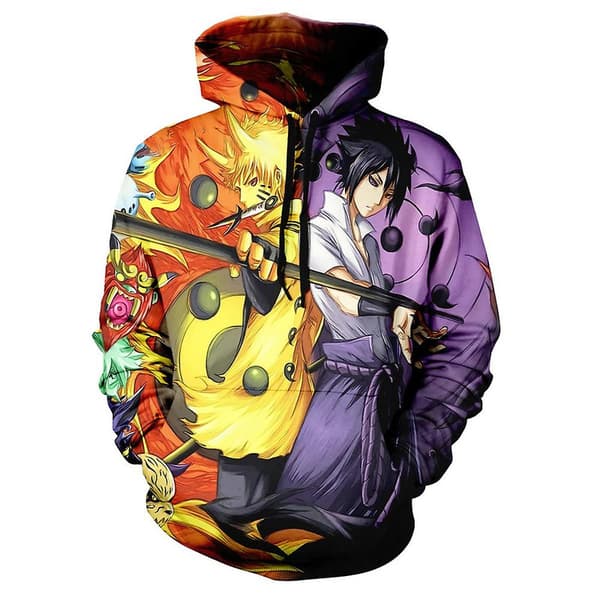 Naruto Sasuke 3D-trykt Anime Hettegenser Sweatshirt med Hette for Voksne - Gave M