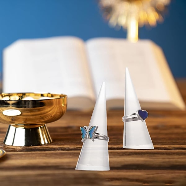 2 stk. gjennomsiktig akryl krystallringholder smykker ringdisplayholder kjegle ringholder enkelt finger ringer utstillingsstativ for smykker bryllupsring