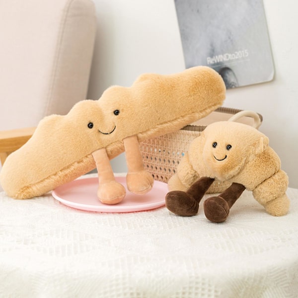 Simuleringsbröd Plyschkudde Mjuk Toastbröd Croissant Baguette Fylld Leksak Ländryggskram Nap Kudde Lång Remsa Plushie Cartoon Mat Kastkudde D