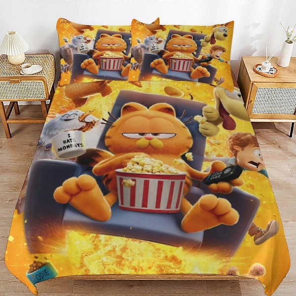 x6 Garfield Påslakan Mikrofiber Sängkläder Set 3D-tryckt Lättviktigt 3-delat Täcke Set, 1 Påslakan och 2 Örngott för Barn Pojkar Flickor 240x260cm 94x102in