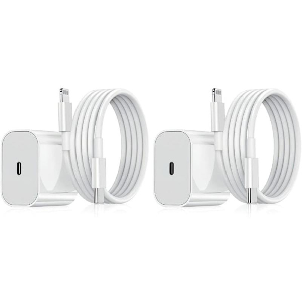 iPhone-lader - Hurtiglader - Adapter + 2m kabel 20W 2-pakning 2-Pack Lightning