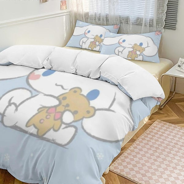 v1425 Cinnamoroll Täcke Set Tjockt Mjukt 3 Delars Sängklädesset Året Runt Täcke med 2 Örngott för Vuxna Kvinnor Flickor Tonåringar Hem Rum Inredning io 135x200cm 53x78in