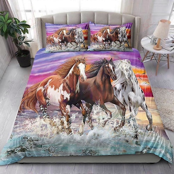 v3608 Lakanat Juoksevat Hevoset Auringonlaskussa Pussilakanasetti Tyynyliina Pehmeä Makuuhuoneen Sisustus Lakanat IU3608 135x200cm 53x78in