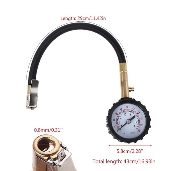 1 stk Profesjonell Hurtigluft Ned Dekk Deflator Trykkmåler 100psi