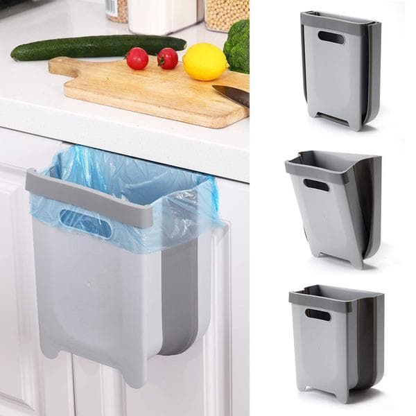 9L Wall Mounted Foldable Waste Bin for Kitchen Cabinet - Quickly Clean Counter, Sink, Bathroom - RV, Car, Camping Foldable Trash Can