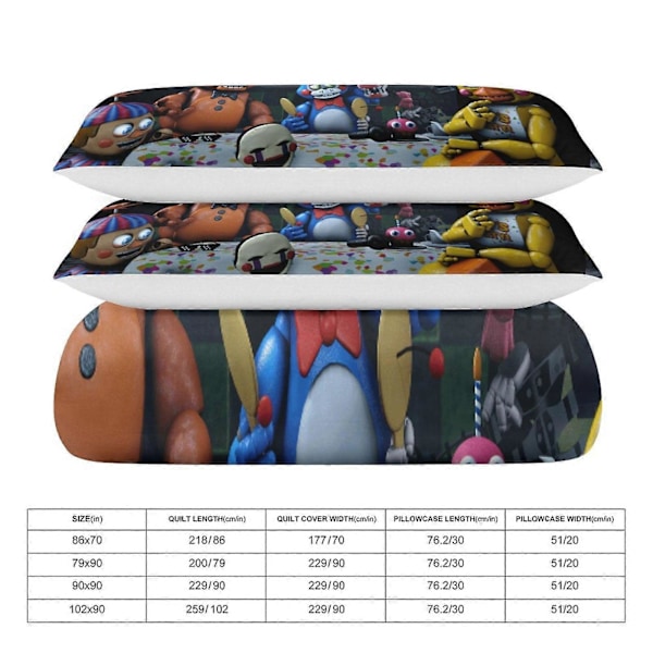 v1033 Five Nightat Freddy Dynesett Tykk Myk 3 Deler Sengetøy Sett Helårs Dynetrekk med 2 Putetrekk for Voksne Kvinner Jenter Tenåringer Hjemmerom 135x200cm 53x78in