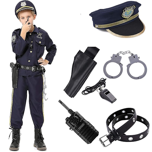 Kids Unisex Police Costume For Costume Halloween Pretend Play, School, Event Dress Up Party M