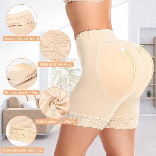 Kvinners rumpe løfter polstret blonder shapewear tykkere rumpeforsterker kontroll truser sømløse falske rumpe undertøy daglig hofter truser Khaki M