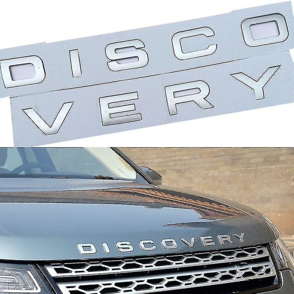 Titanium Silver Discovery Land Rover Letters Sticker Stick On Badge Emblem For Front Grill Bonnet Badge Emblem Or Rear