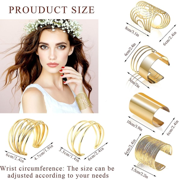 6 stk. Guld Armring Armbånd til Kvinder Åbne Brede Wire Armbånd Guld C