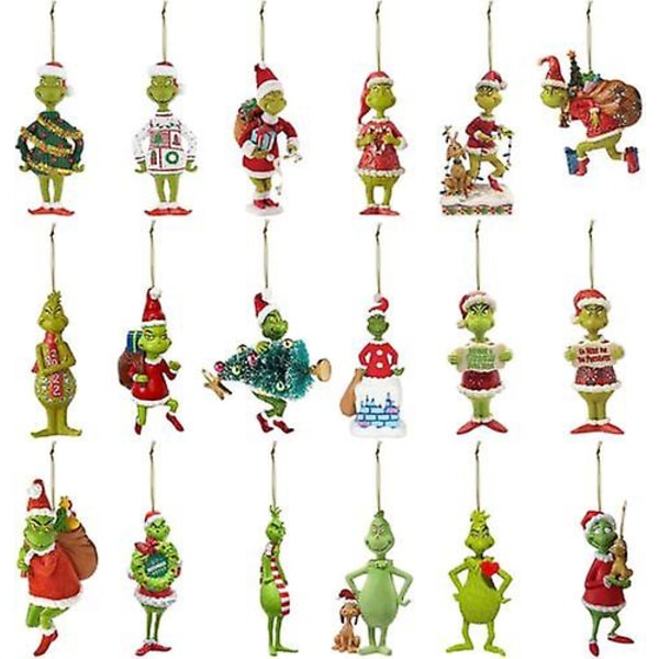 Merry Christmas Grinch Ornaments Xmas Tree Hängande Dekoration Figur hänge Style 10