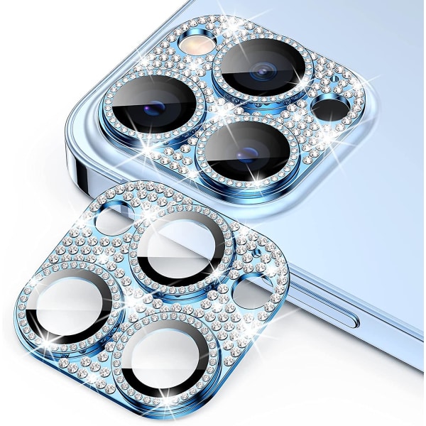 2st kameralinsskydd kompatibel med Iphone 14 Pro Max & Iphone 14 Pro, Glitter Diamond cover Blue-2 Pcs