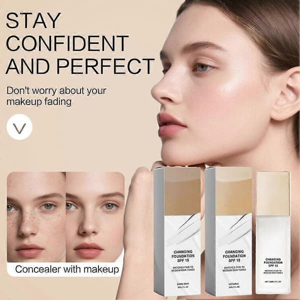 Fargeendrende Foundation, SPF15 Concealer Daglig Sminkebasekrem - 30ml Dark Skin