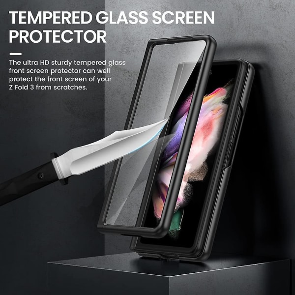 Case , joka on yhteensopiva Samsung Galaxy Z Fold 3:n kanssa, jossa on S-kynäpidike, sisäänrakennettu magneettinen tukijalustan cover Black