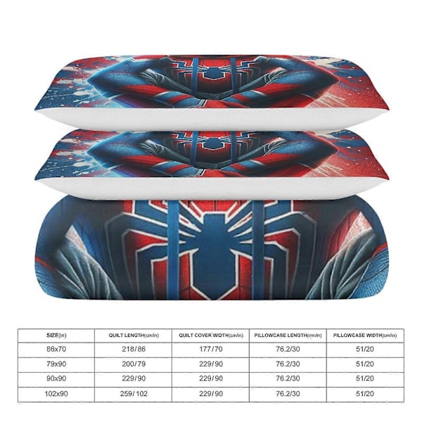 v818 Spider-Man 3-delt sengesett for enkeltseng - Inkluderer 1 enkelt dyne og 2 putevar - Falmebestandig mikrofiber - Spider io818 135x200cm 53x78in
