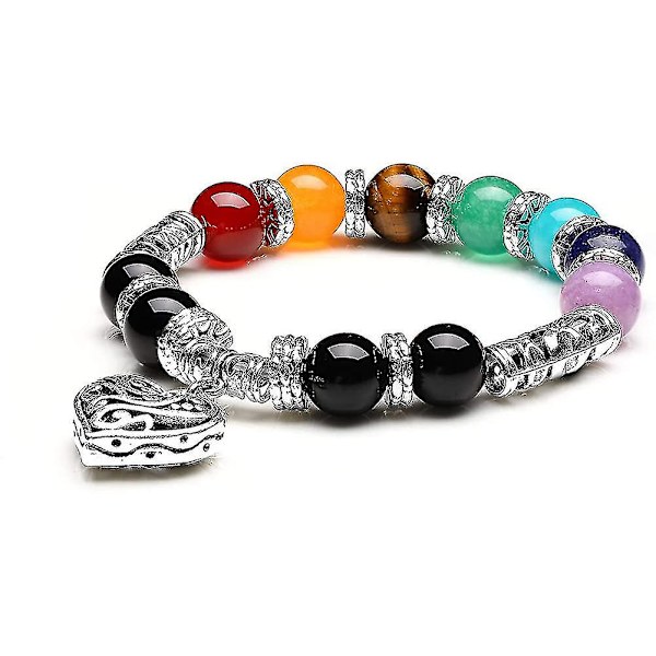 10 mm pärlor Yoga Balansering Reiki Healing Armband 7 Chakra Antik Silver Färg