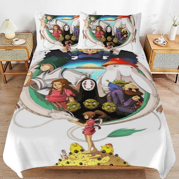 v752 Spirited Away 3-delars Anime Täcke Sängkläder 1 Set Supermjukt Påslakan med 2 Örngott Roliga Prylar Anime Gåvor för Flickor Pojkar Barn Vuxna 240x260cm 94x102in
