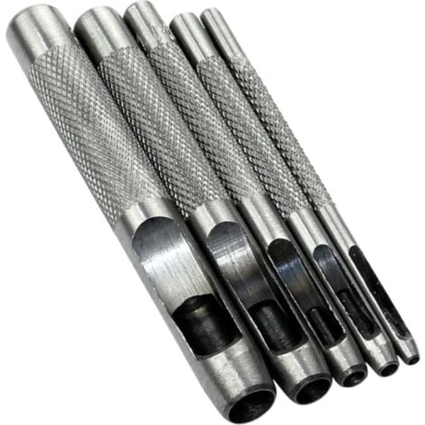 TS-Sæt med 5 Hulsæt/Hulværktøj/Stanser 2/3/4/6/8mm - Hulstans til at Lave Hul - Bælte/Læder/Kork/Stof/BH
