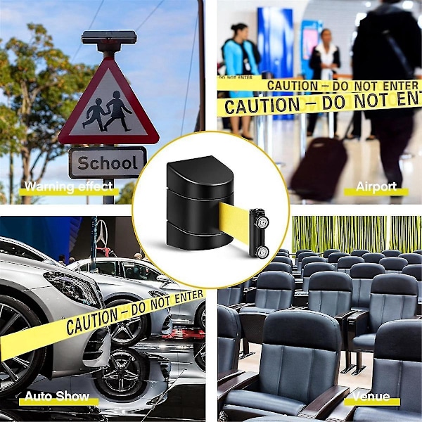 16,4 fot Magnetisk Veggmontert Inntrekkbar Båndsperre, Mengdekontroll Veggbarriere Fast Sikkerhetsbelte-yuyu BlackYellow