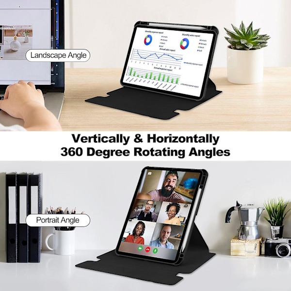 Etui med roterende stativ for iPad Pro 11 (2024) - Lær + Akryl Tablettdeksel (uten tastatur) Multicolor Black