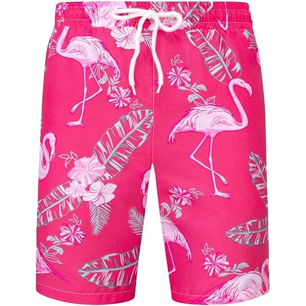 Miesten Havaijin paita ja shortsit -setti, Regular Fit, lyhythihainen, rento, funky rantapuku, flamingopaita S Pink