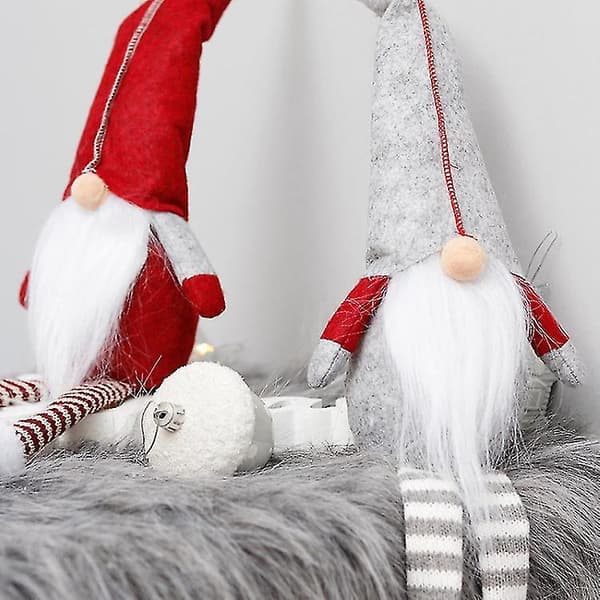Sød Siddende Ansigtsløs Langbenet Elf Dukke Julepynt Grey
