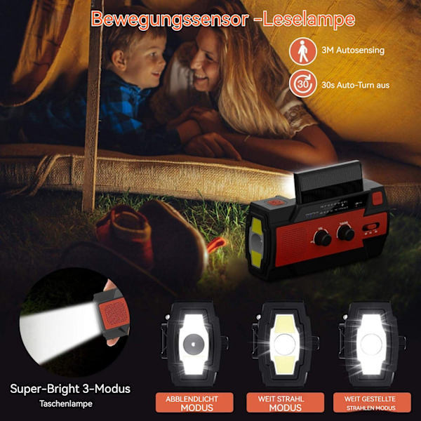 Nödradiomottagare med Vev, Solceller och AM/FM, Inbyggd 4000 mAh