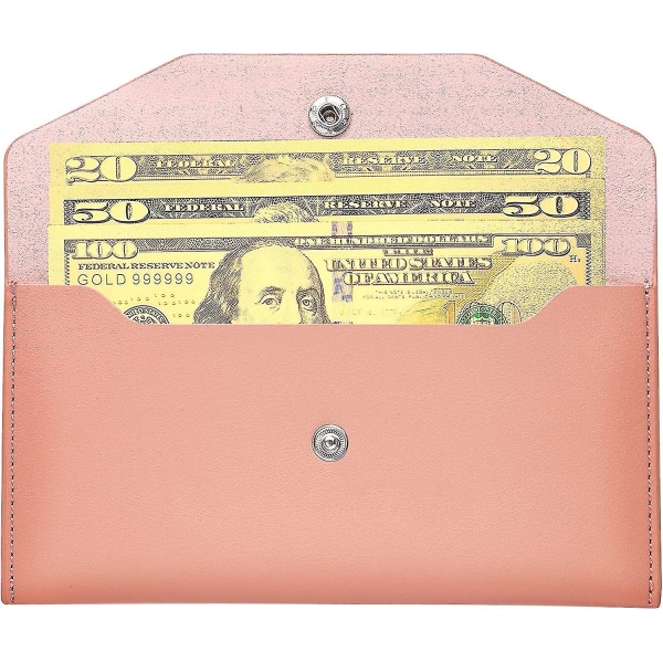 Kontantkonvolutt i PU-lær, gjenbrukbar budsjettkonvolutt i kontantlommebok (svart) pink