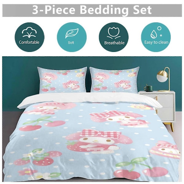 v1219 Sanrio Täcke Set Tjockt Mjukt 3-delars Sängklädesset Året Runt Täcke med 2 Örngott för Vuxna Kvinnor Flickor Tonåringar Hem Rum Inredning io1219 135x200cm 53x78in