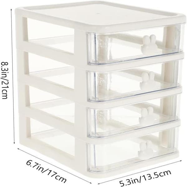 Plastic Storage Box, 21X17cm 4 Layers Multifunctional Desktop Storage Cabinet Storage Container with Drawers Mini Drawer Organizer for Home, Office White