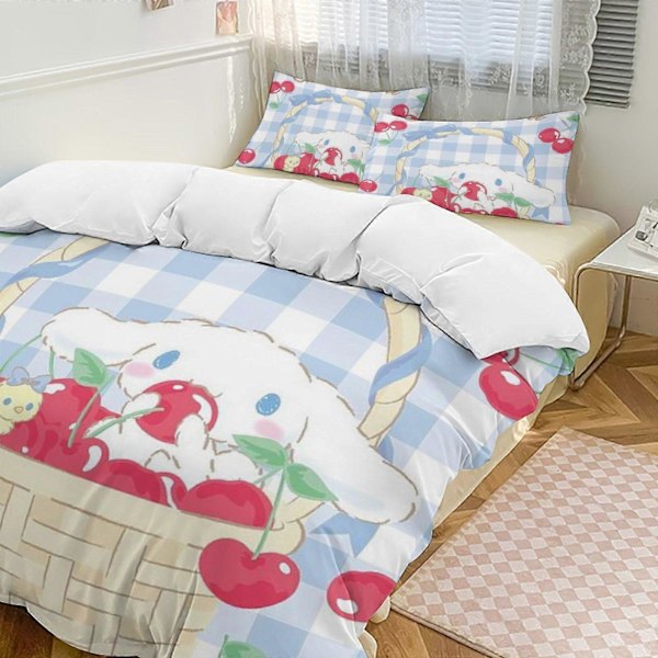v334 Cinnamoroll 3-delars Bäddset för Enkelsäng - Inkluderar 1 Enkeltäcke och 2 Örngott - Färgbeständig Mikrofiber - Cinnamoroll io334 135x200cm 53x78in