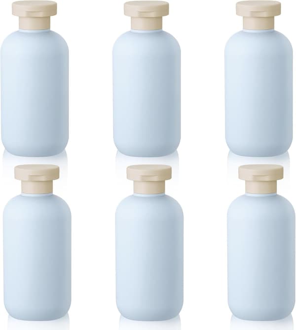 Set med 6 reseschampoflaskor, 200 ml påfyllningsbara reseflaskor för toalettartiklar, flexibla reseflaskor, tomma plastflaskor (ljusblå)