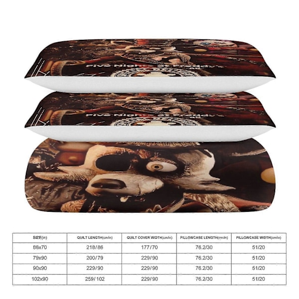 x243 Five Nights at Freddy's FNAF Sängynpeite Microfiber Vuodevaatesetti 3D-painettu Kevyt 3-osainen Peittosetti, 1 Peitepussi ja 2 Tyynyä 135x200cm 53x78in