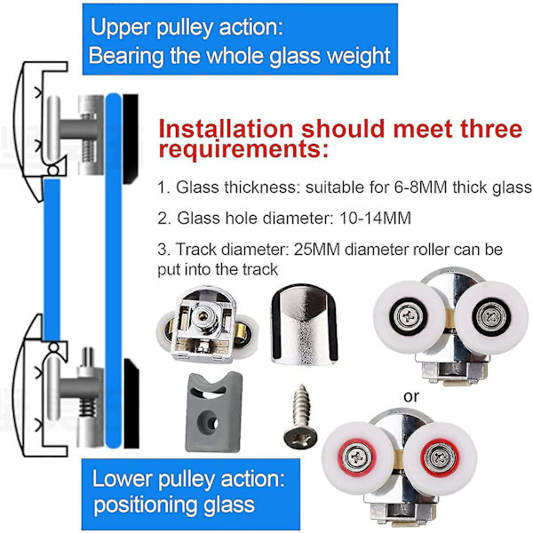 2-pack duschdörrrullar Duschersättningsdelar Duschkabinrullar 25 mm Duschkabinersättning